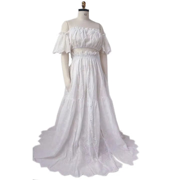 MQTIME  -   Maternity Dress Photoshoot Hollow Lace Elegant Pregnancy Gown for Baby Shower Pregnancy Photos Elastic Waist Two-Piece